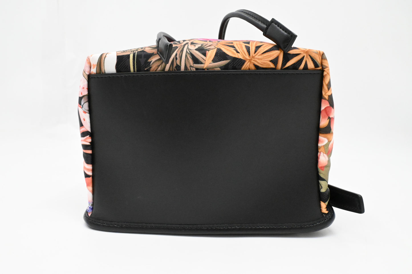 Ferragamo Backpack in Floral Nylon and Black Leather