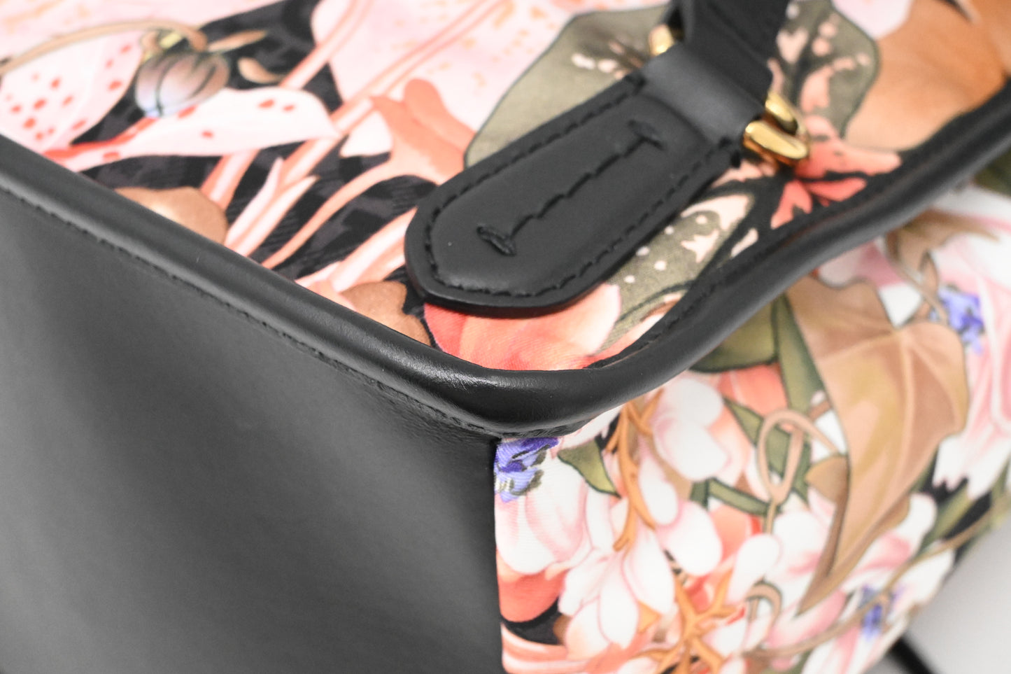 Ferragamo Backpack in Floral Nylon and Black Leather