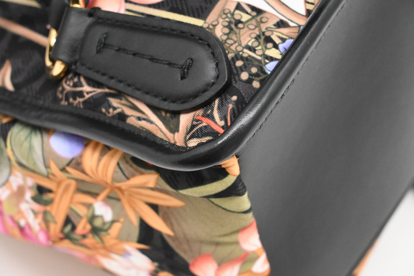 Ferragamo Backpack in Floral Nylon and Black Leather