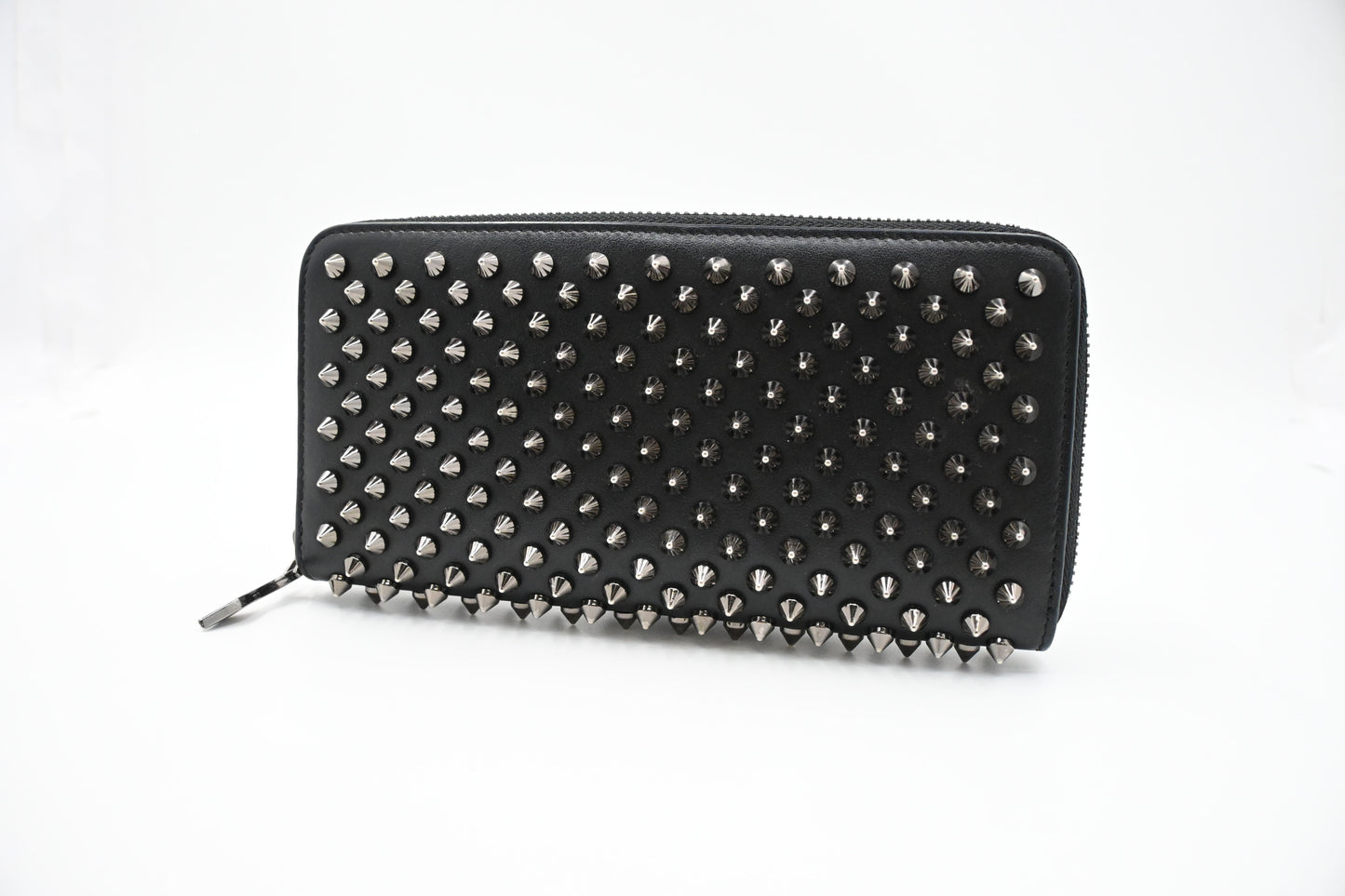 Louboutin Zippy Wallet in Black Spiked Leather