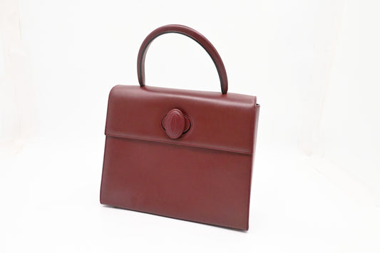 Cartier Top Handbag in Burgundy Leather