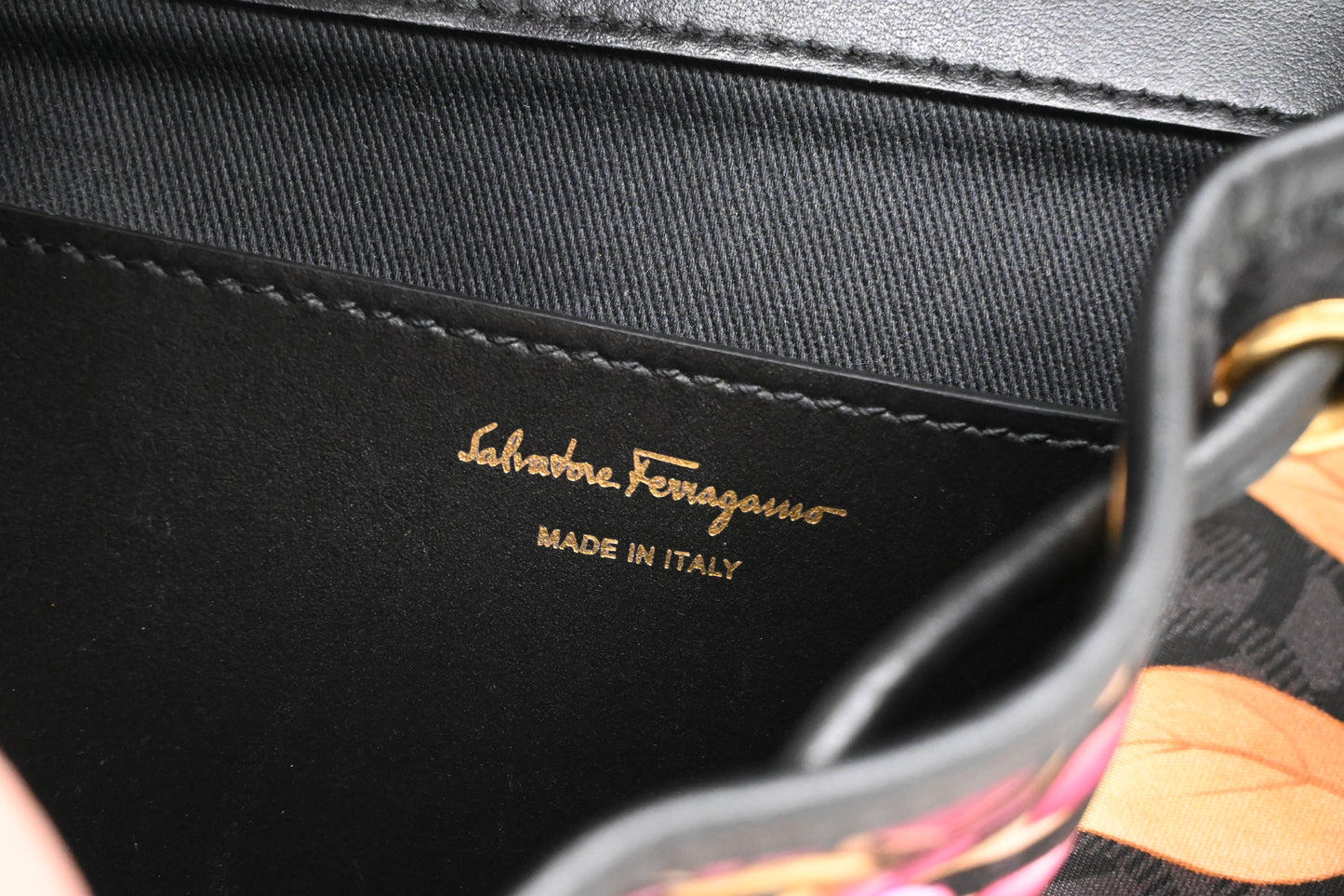 Ferragamo Backpack in Floral Nylon and Black Leather