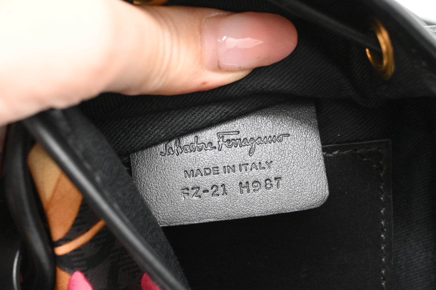 Ferragamo Backpack in Floral Nylon and Black Leather