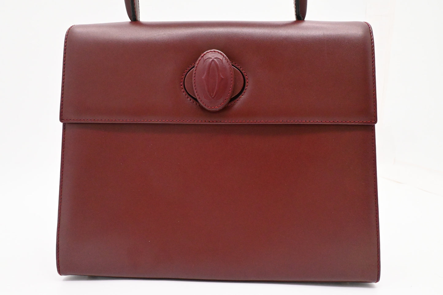 Cartier Top Handbag in Burgundy Leather