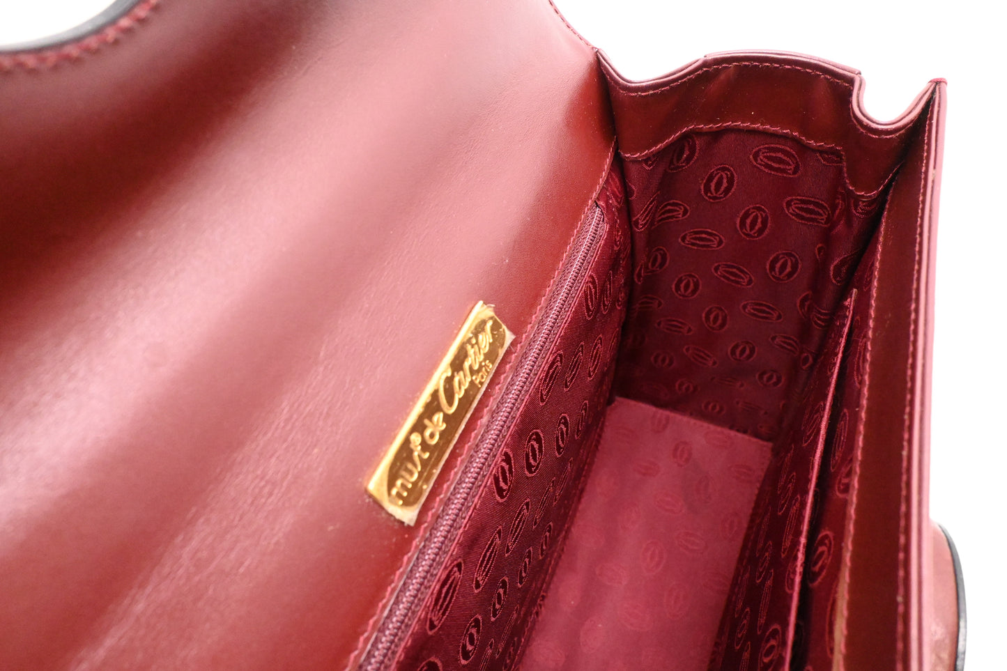 Cartier Top Handbag in Burgundy Leather
