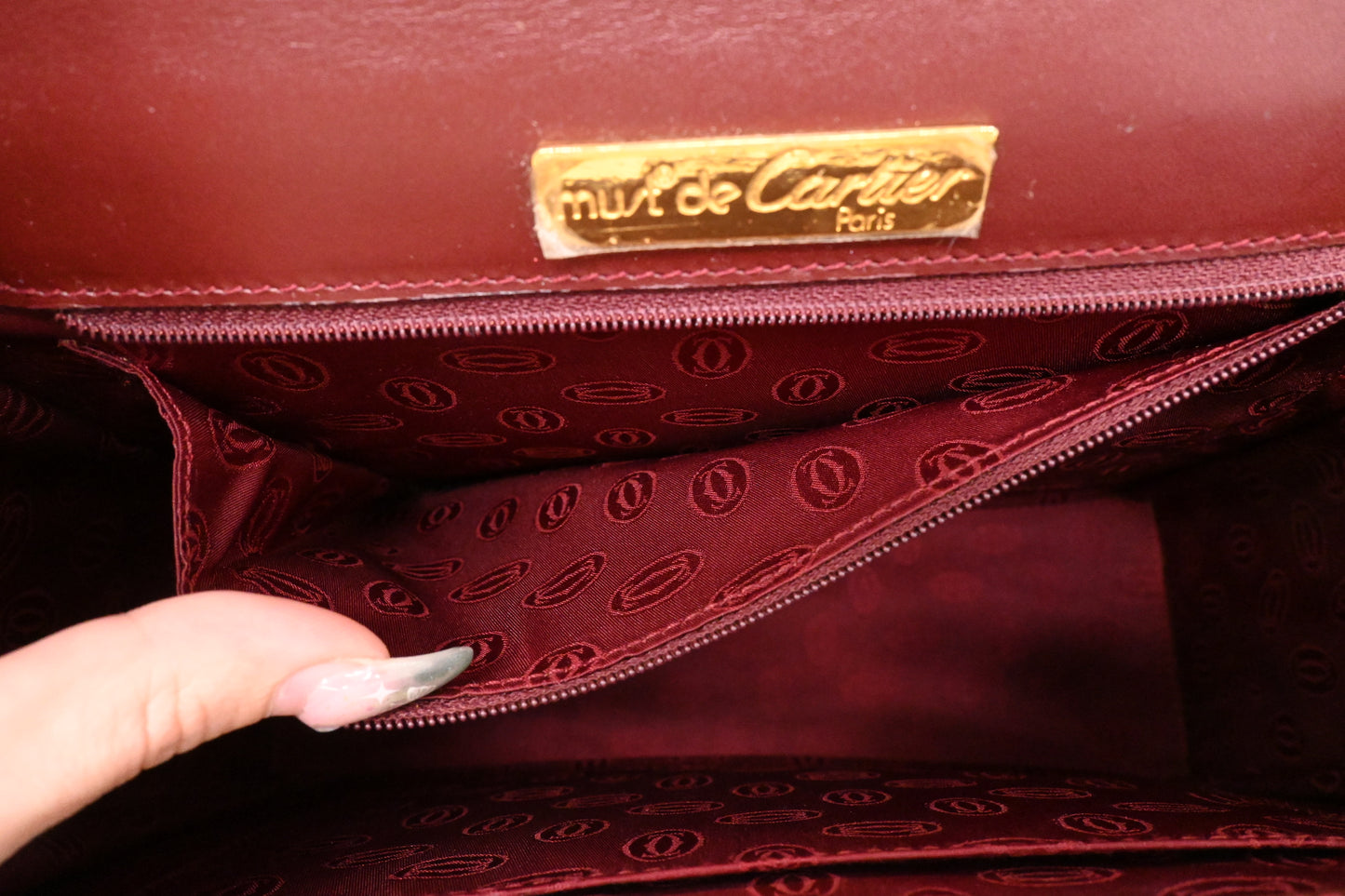 Cartier Top Handbag in Burgundy Leather