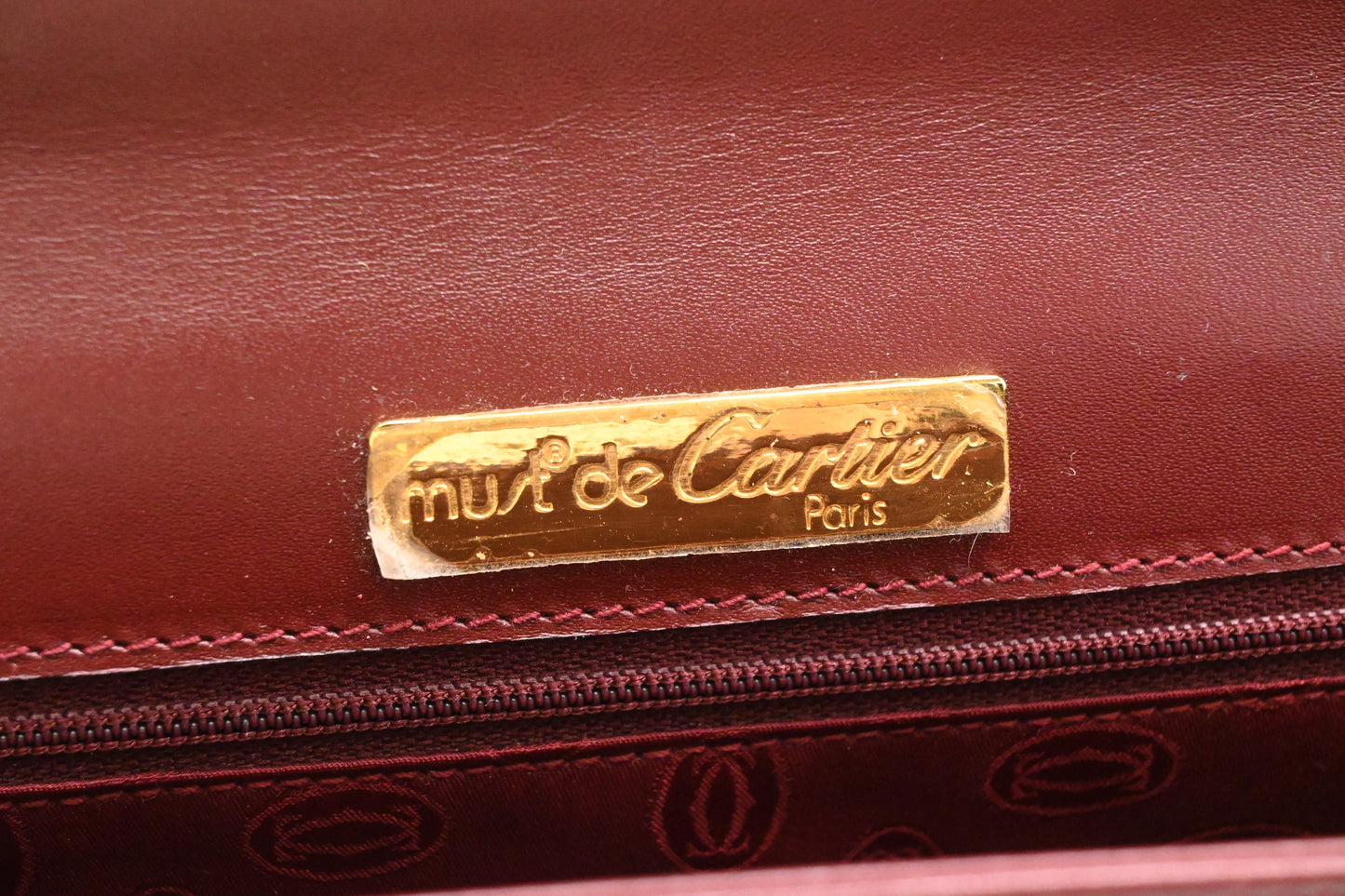 Cartier Top Handbag in Burgundy Leather