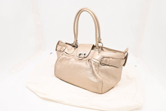 Ferragamo Tote Bag Gancini in Champagne Leather