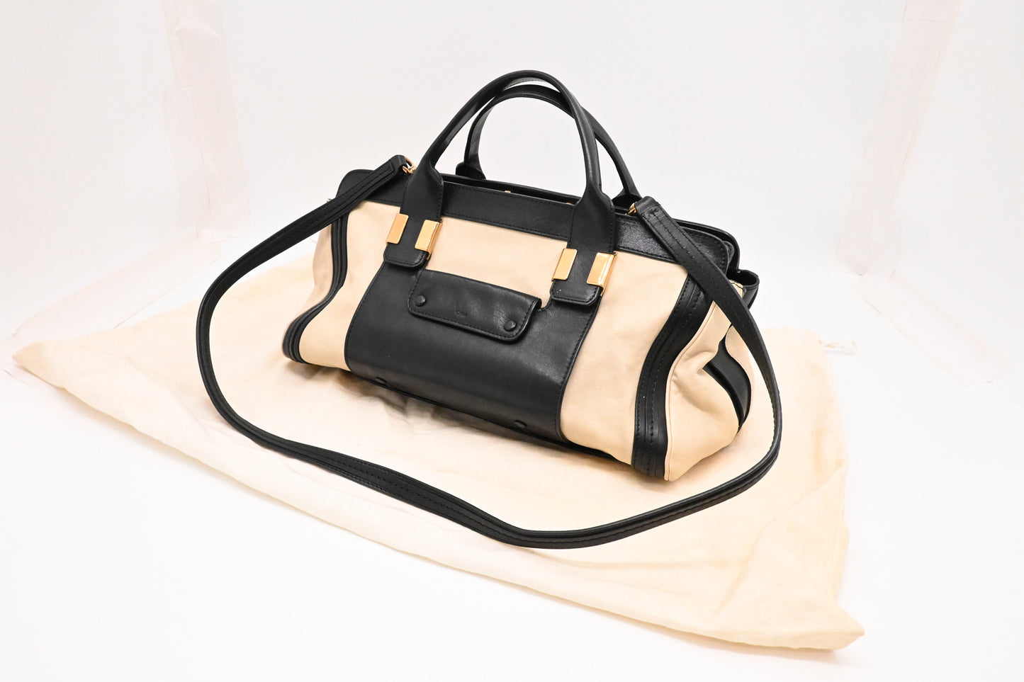 Chloe Alice Two Way Tote Bag in Cream and Black Leather