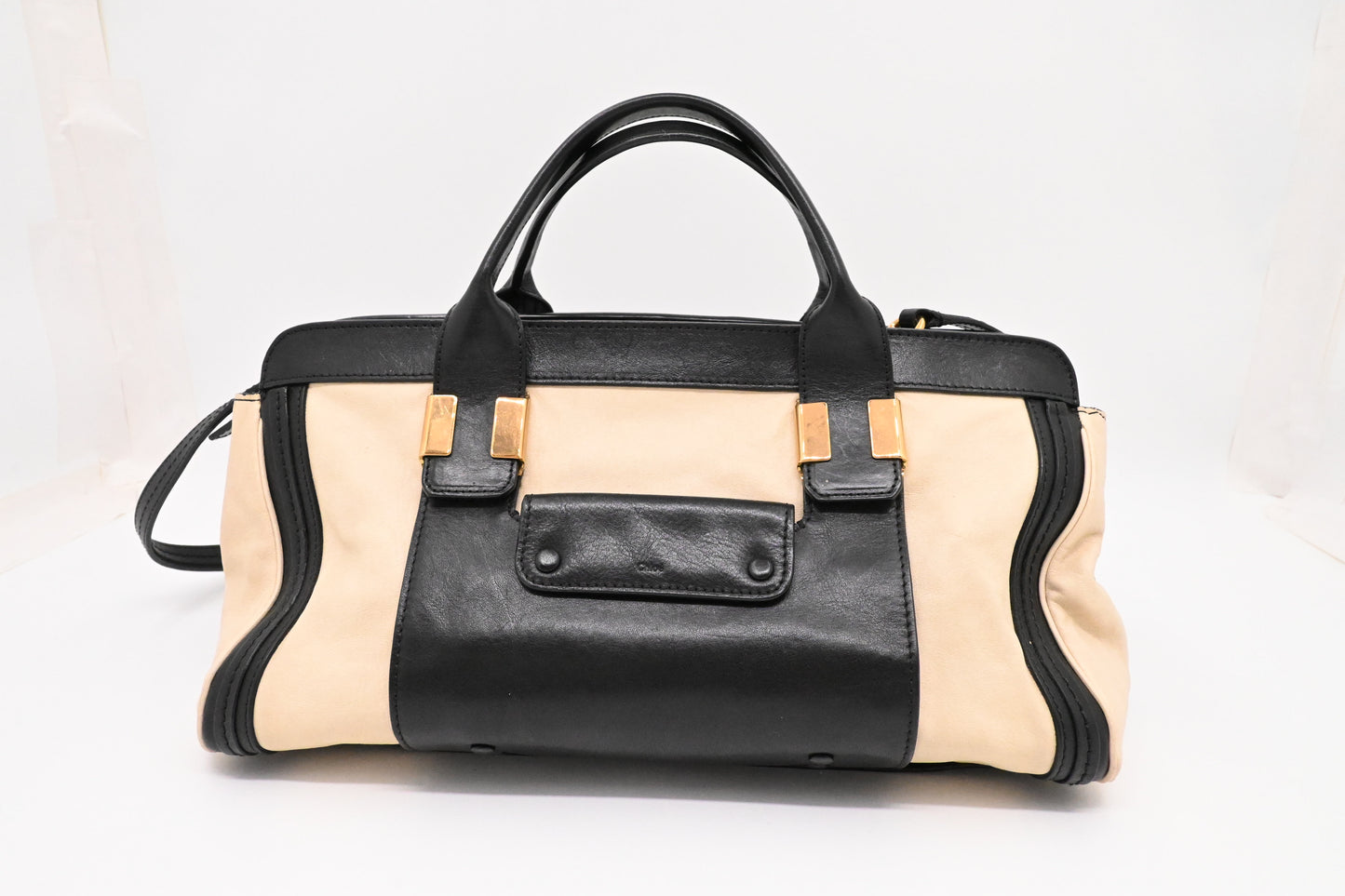 Chloe Alice Two Way Tote Bag in Cream and Black Leather