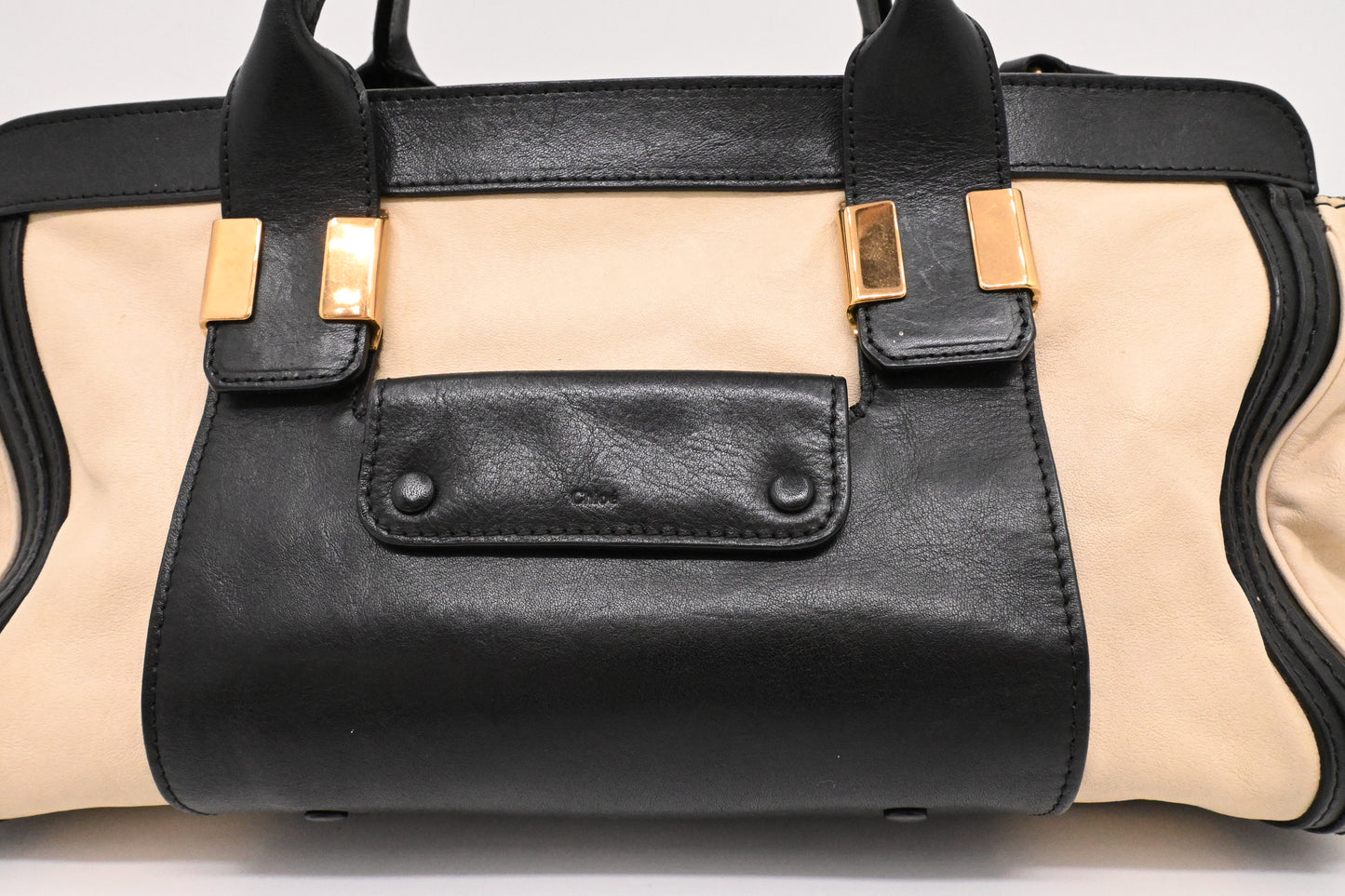 Chloe Alice Two Way Tote Bag in Cream and Black Leather