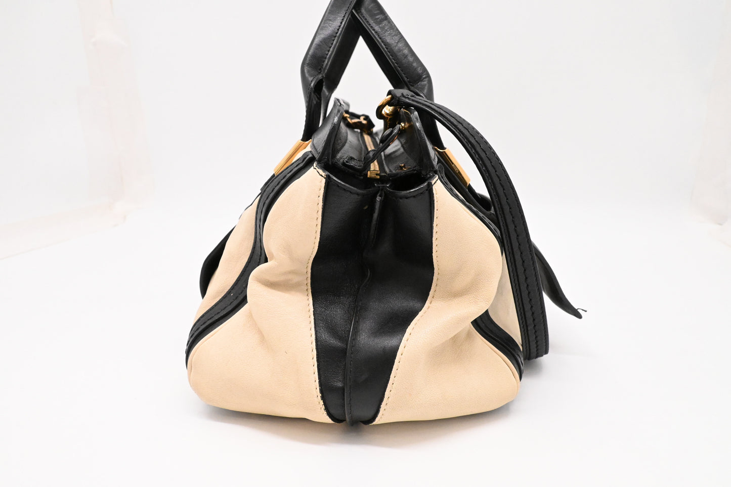 Chloe Alice Two Way Tote Bag in Cream and Black Leather