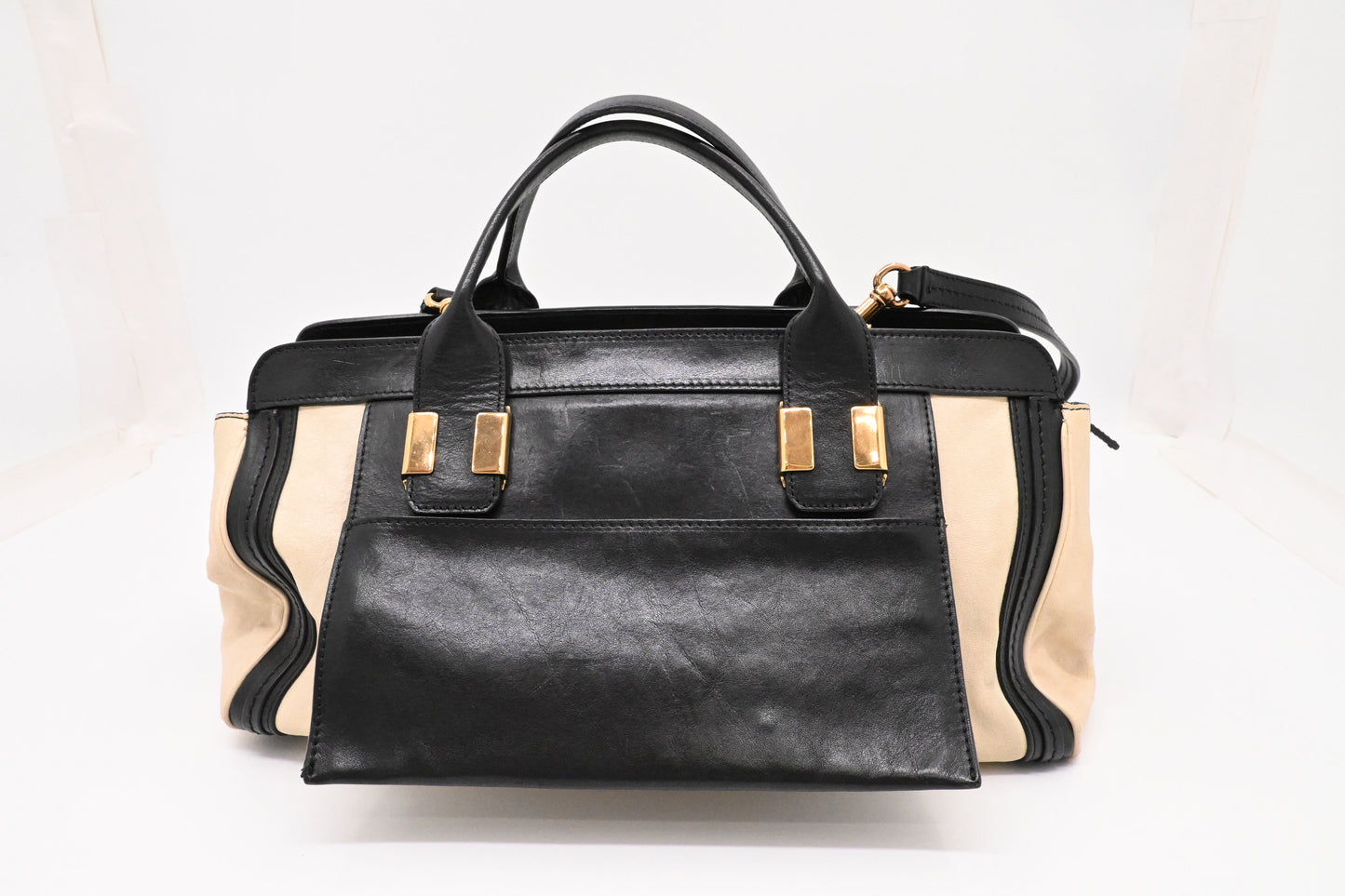 Chloe Alice Two Way Tote Bag in Cream and Black Leather