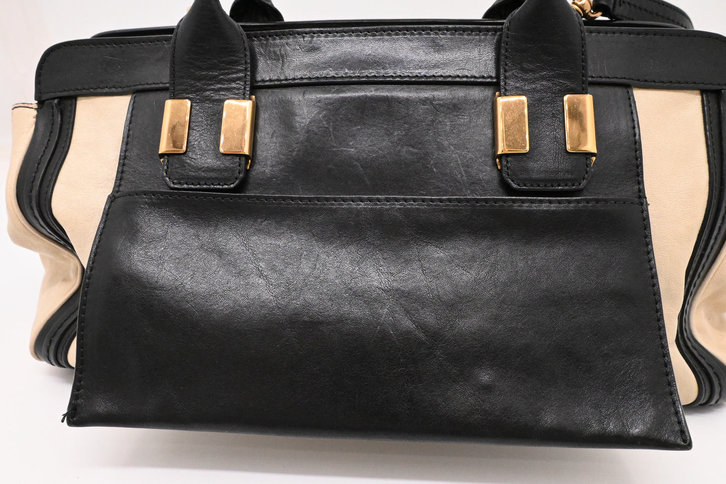 Chloe Alice Two Way Tote Bag in Cream and Black Leather