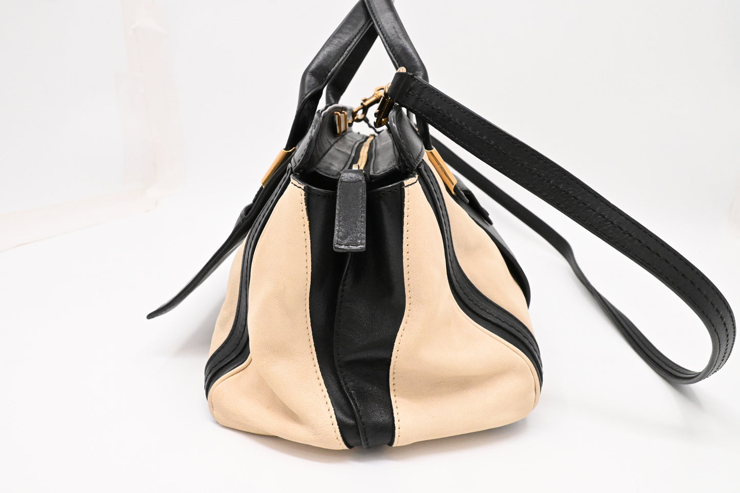 Chloe Alice Two Way Tote Bag in Cream and Black Leather