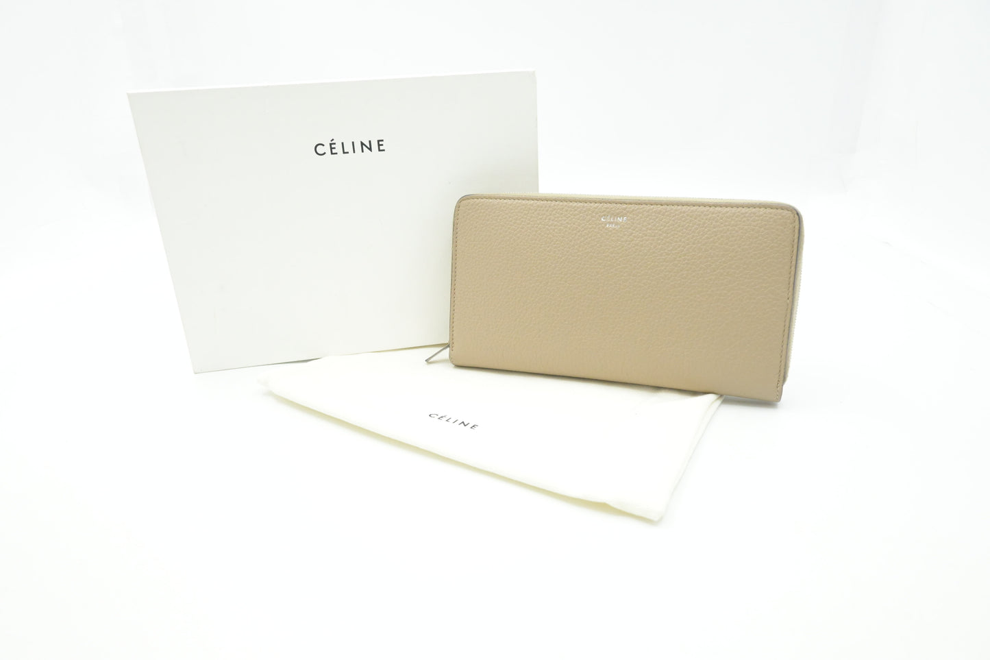 Celine Zippy Wallet in Beige Leather
