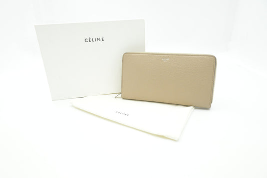 Celine Zippy Wallet in Beige Leather
