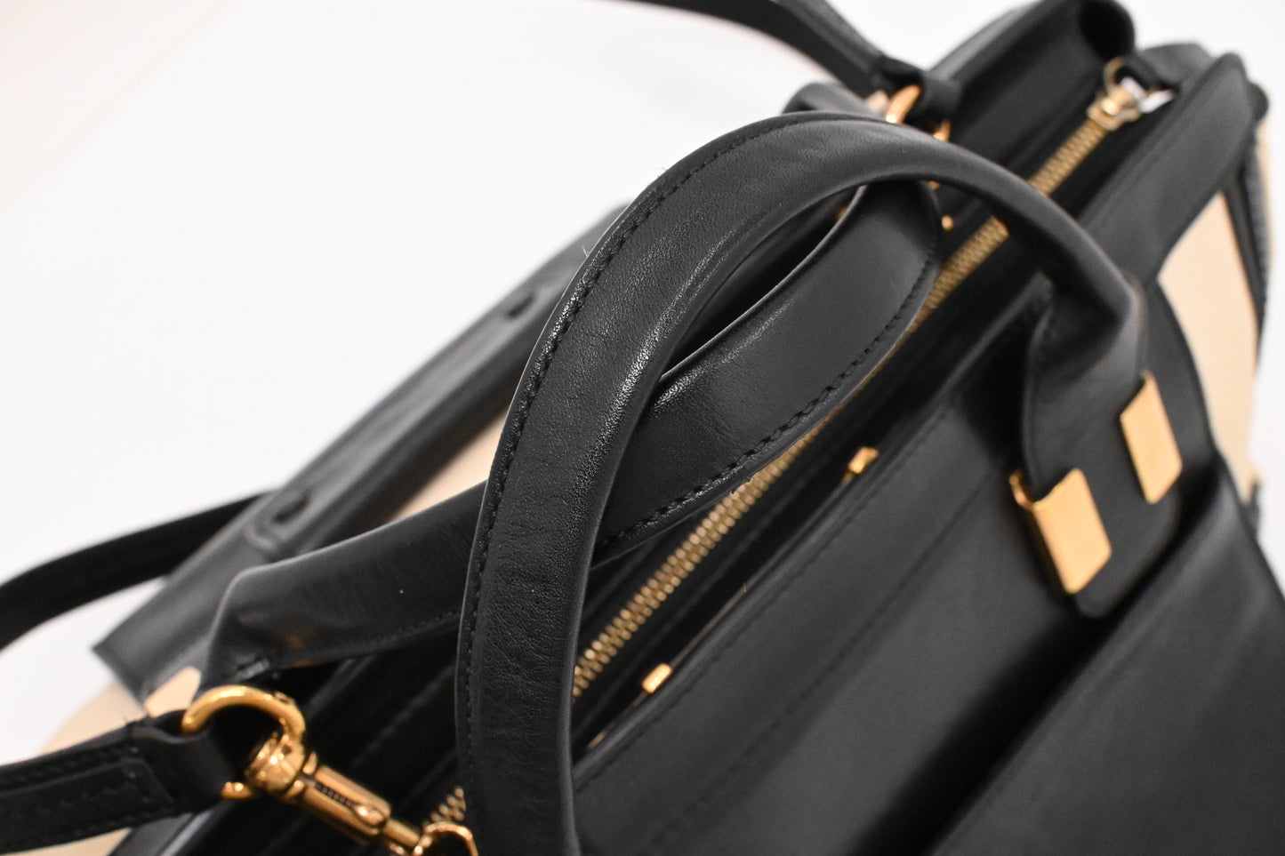 Chloe Alice Two Way Tote Bag in Cream and Black Leather