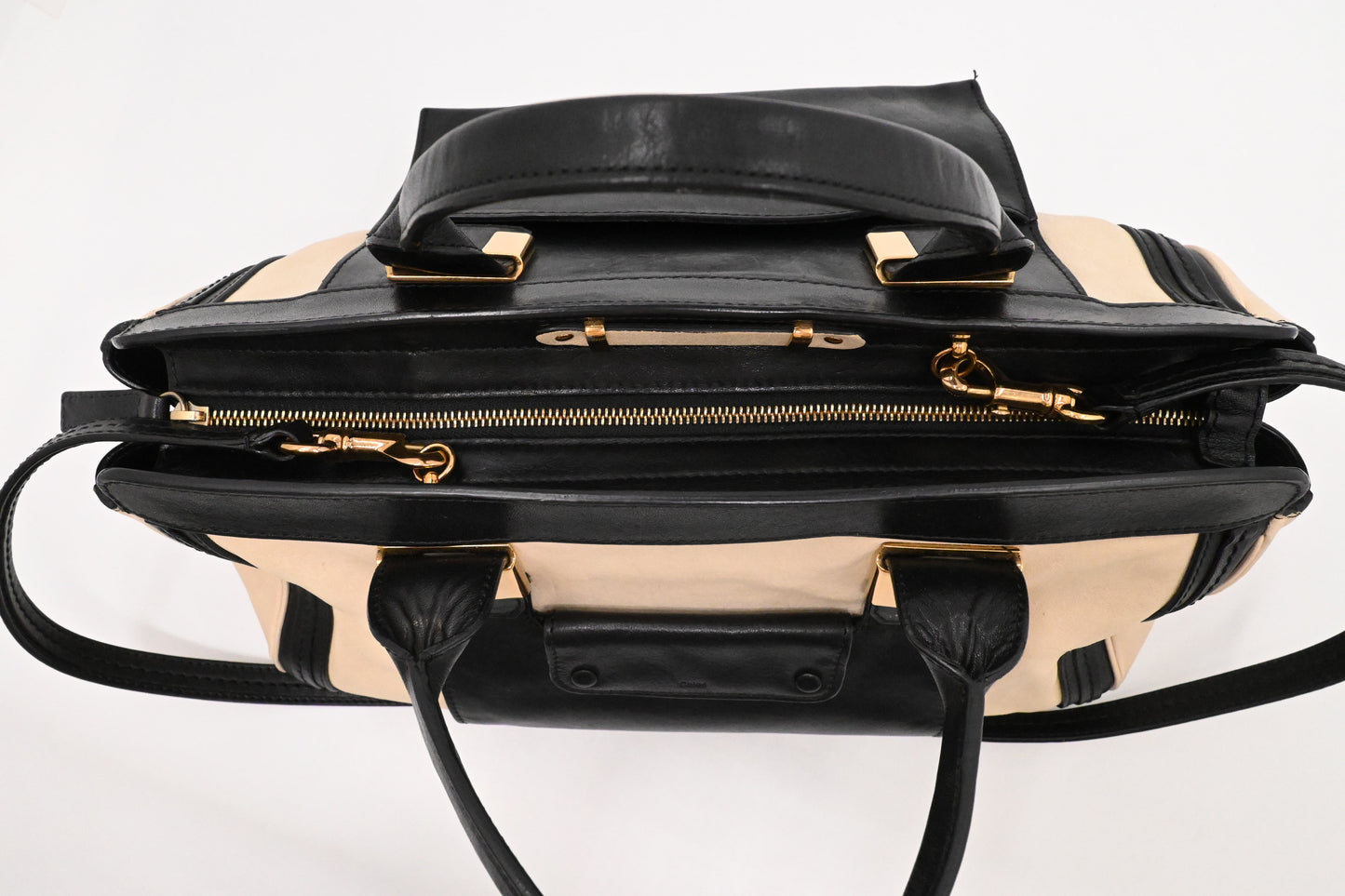 Chloe Alice Two Way Tote Bag in Cream and Black Leather