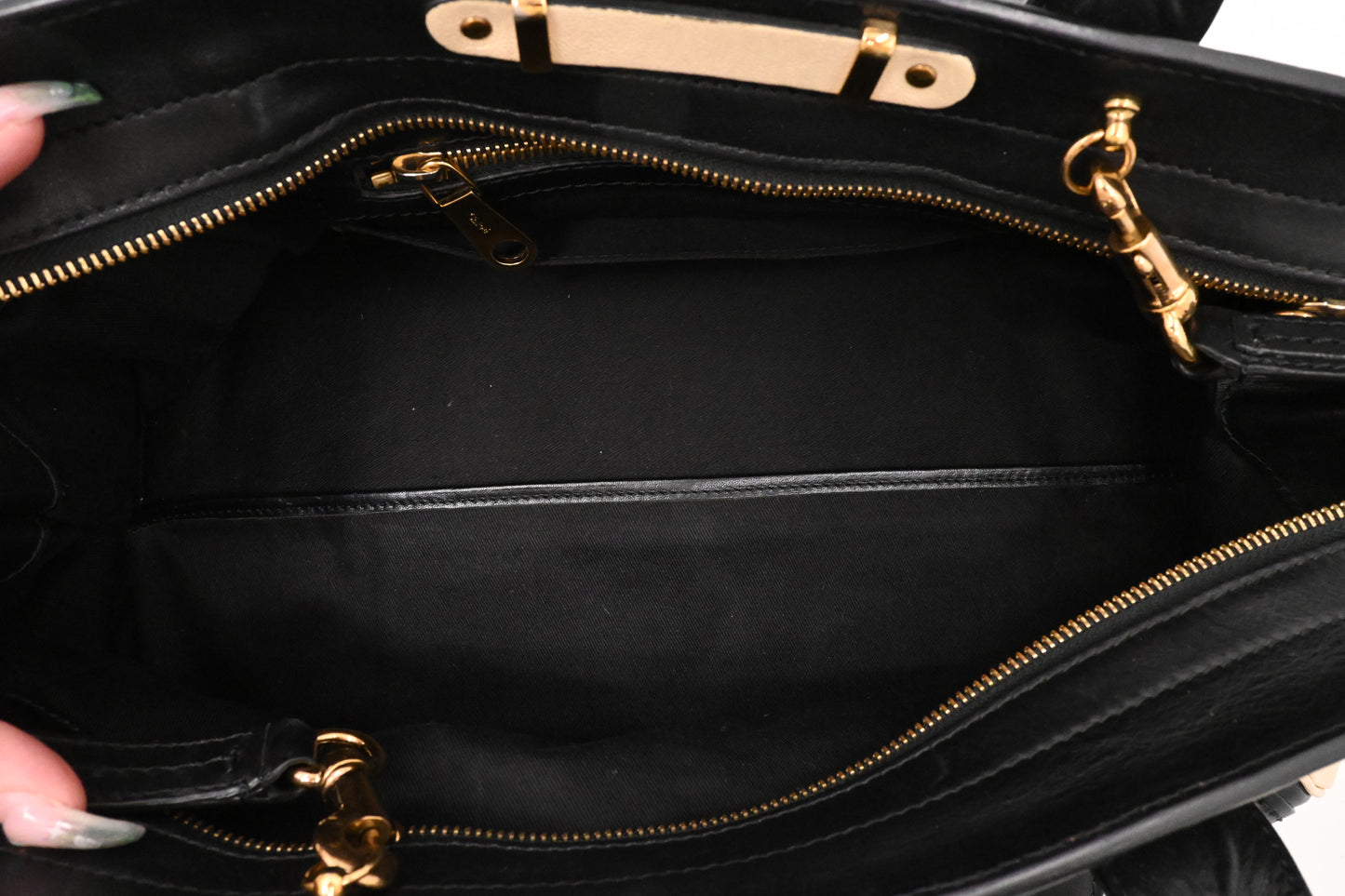 Chloe Alice Two Way Tote Bag in Cream and Black Leather