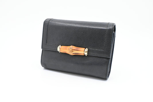 Gucci Bamboo Wallet in Navy Blue Leather