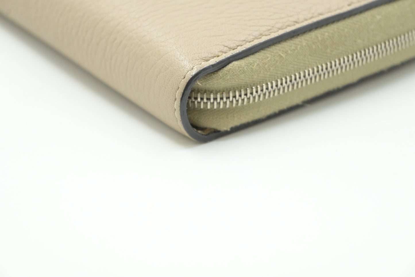 Celine Zippy Wallet in Beige Leather