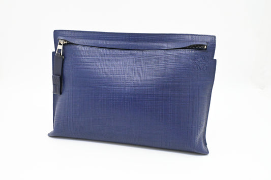 Loewe T Pouch Anagram in Blue Leather