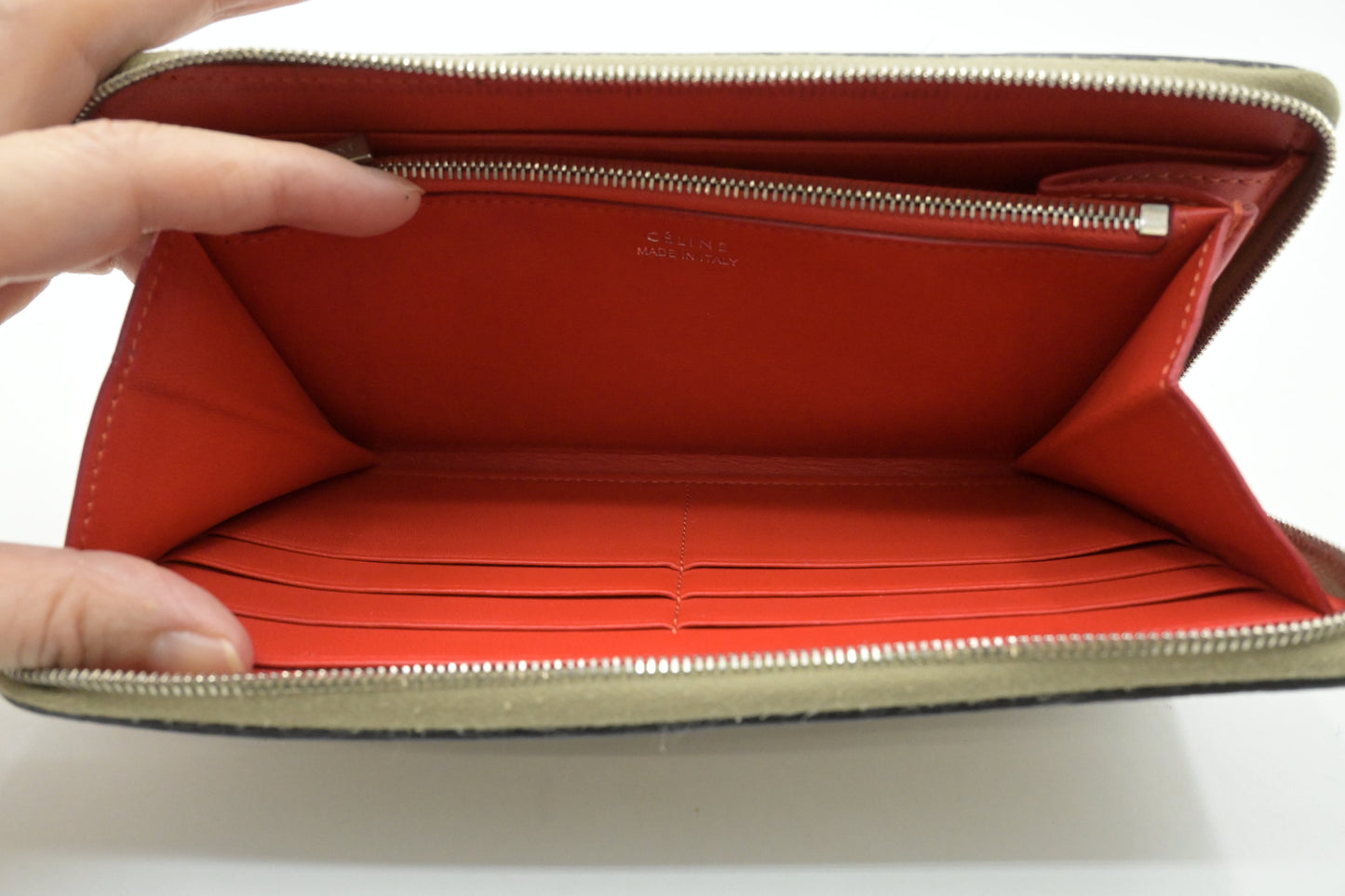 Celine Zippy Wallet in Beige Leather