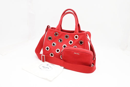 Prada Canapa Grommet in Red Canvas