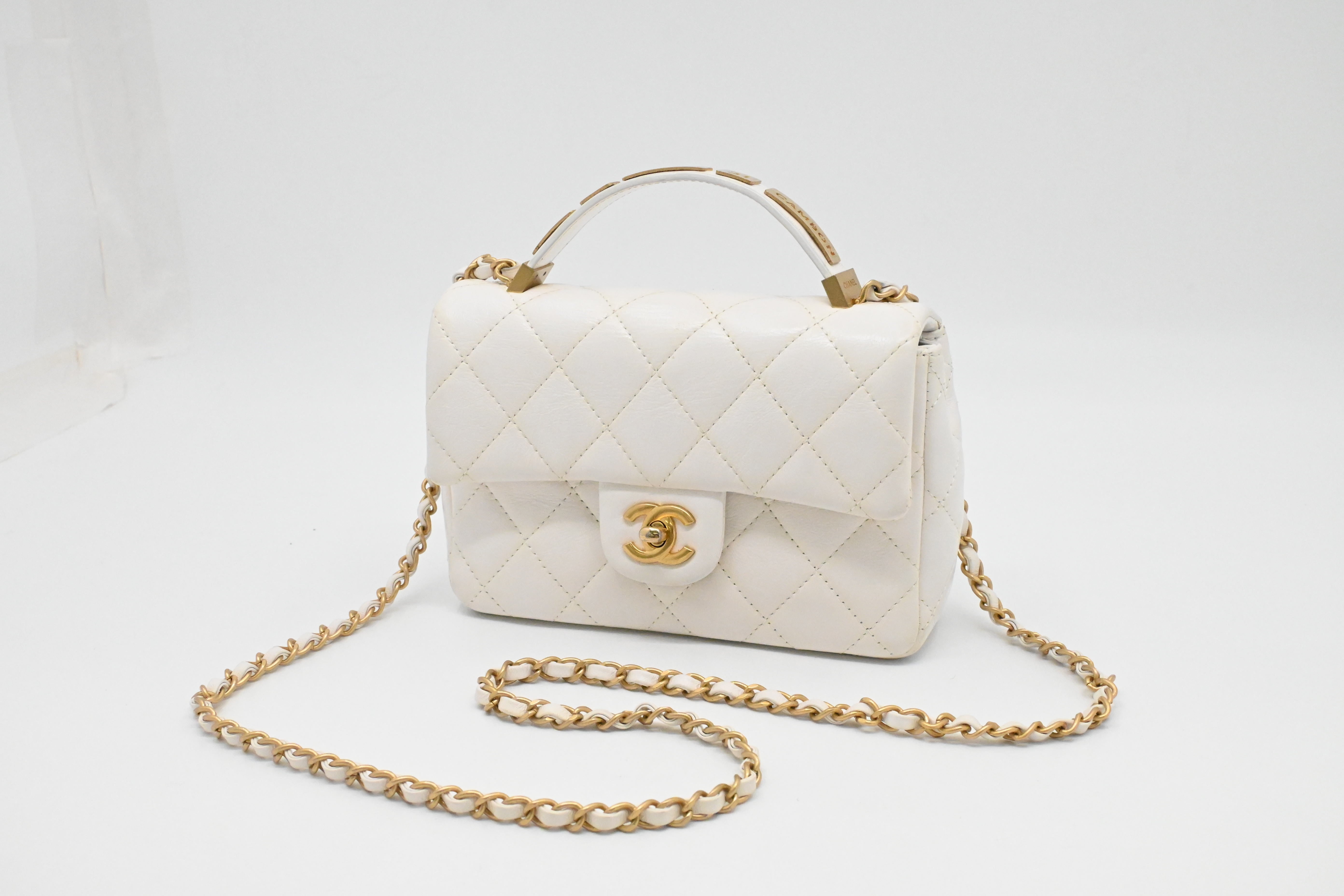 Chanel Small Top Handle Flap in White Leather (preowned) – Weekly