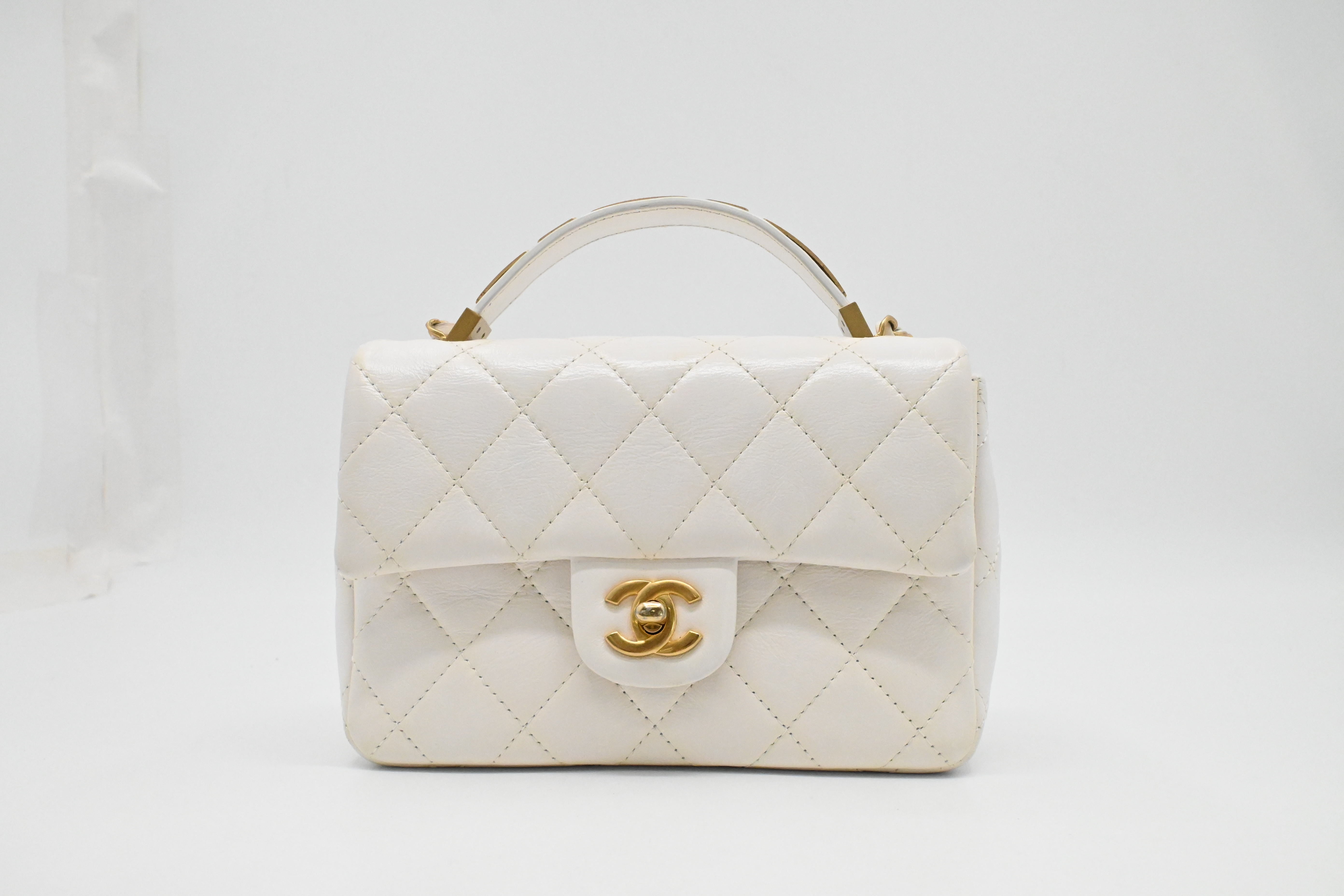 Chanel Small Top Handle Flap in White Leather (preowned) – Weekly