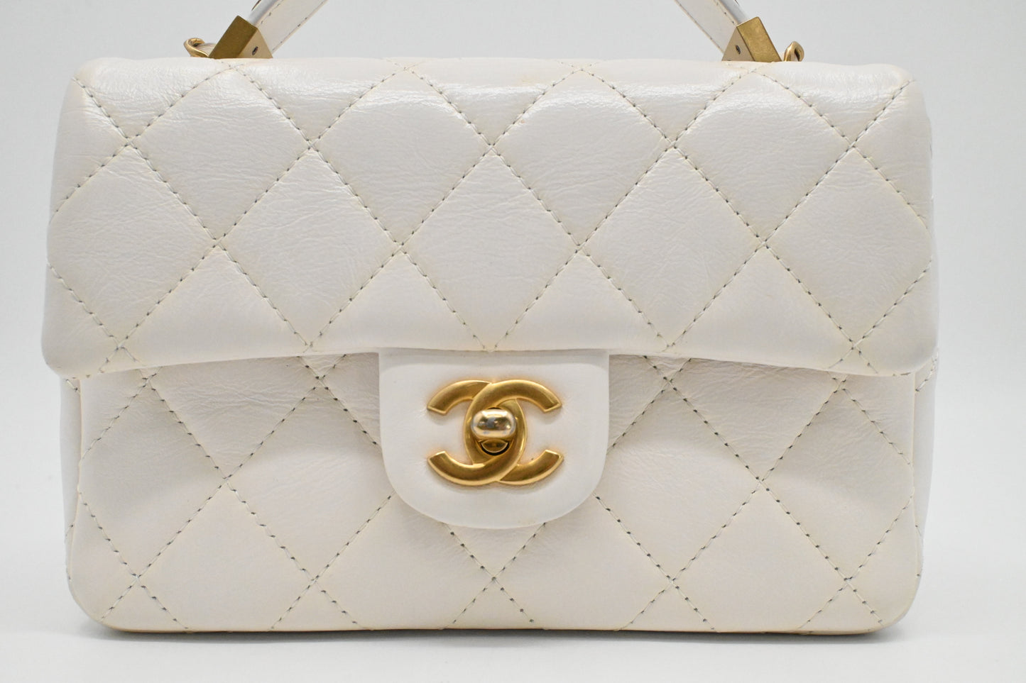 Chanel Small Top Handle Flap in White Leather