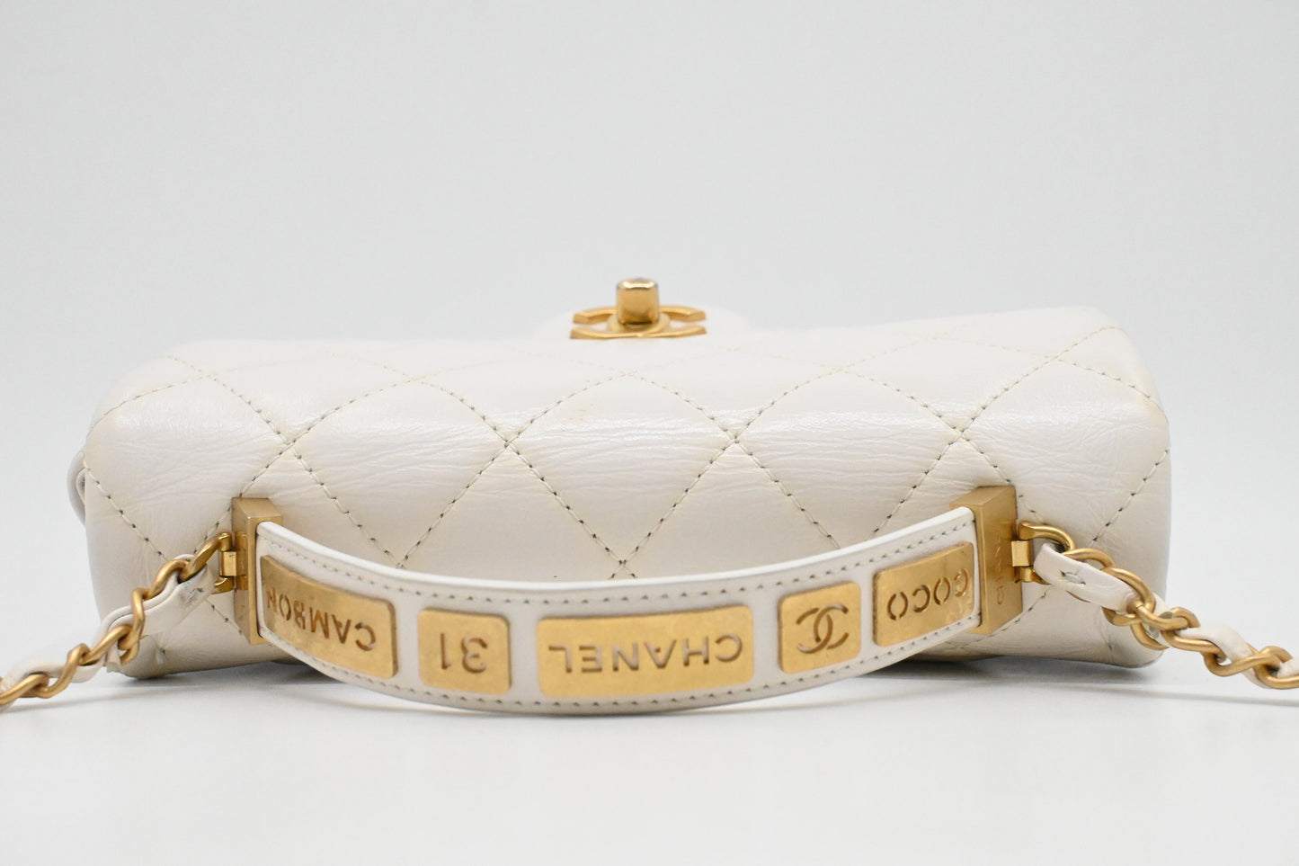 Chanel Small Top Handle Flap in White Leather