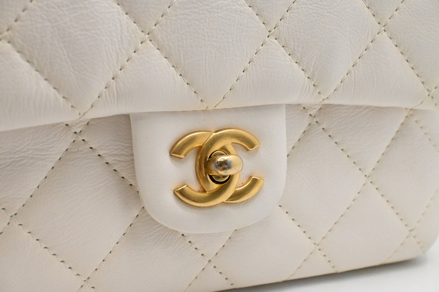 Chanel Small Top Handle Flap in White Leather