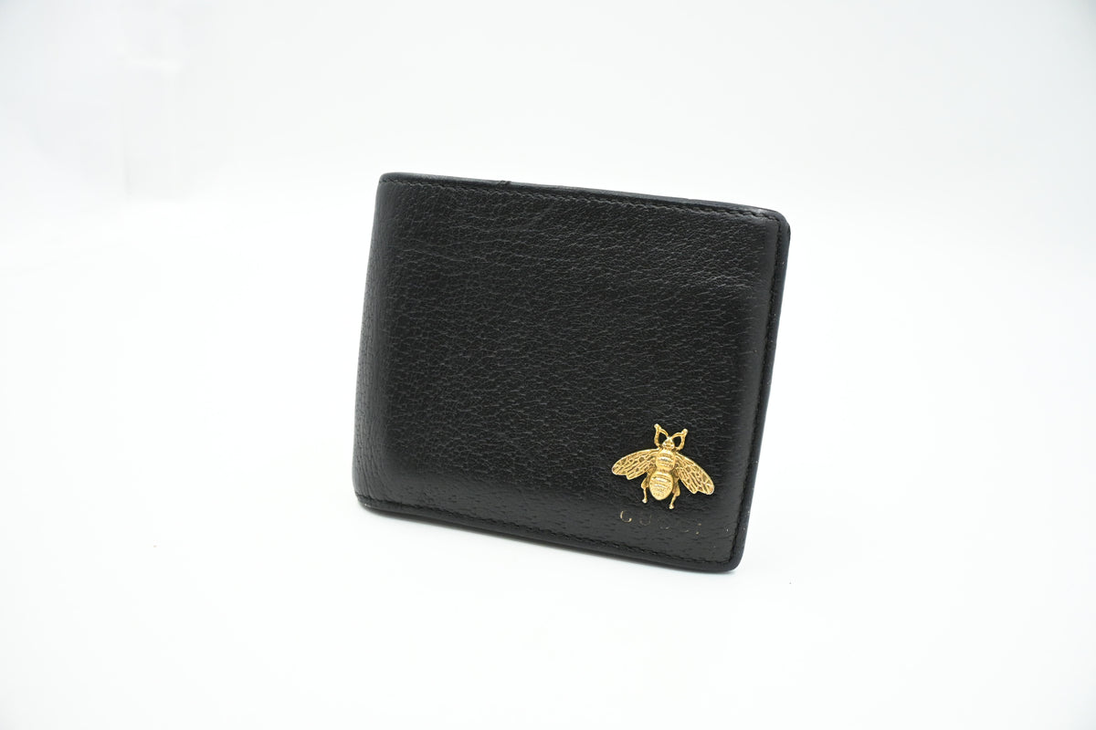 Gucci Bee Compact Wallet in Black Leather