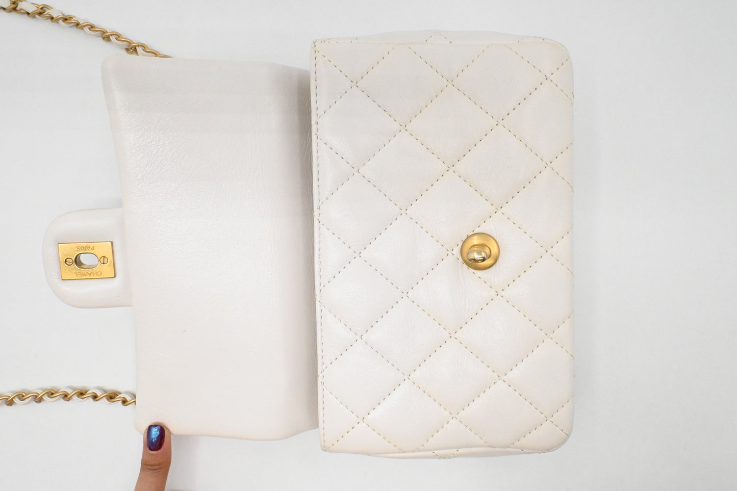 Chanel Small Top Handle Flap in White Leather