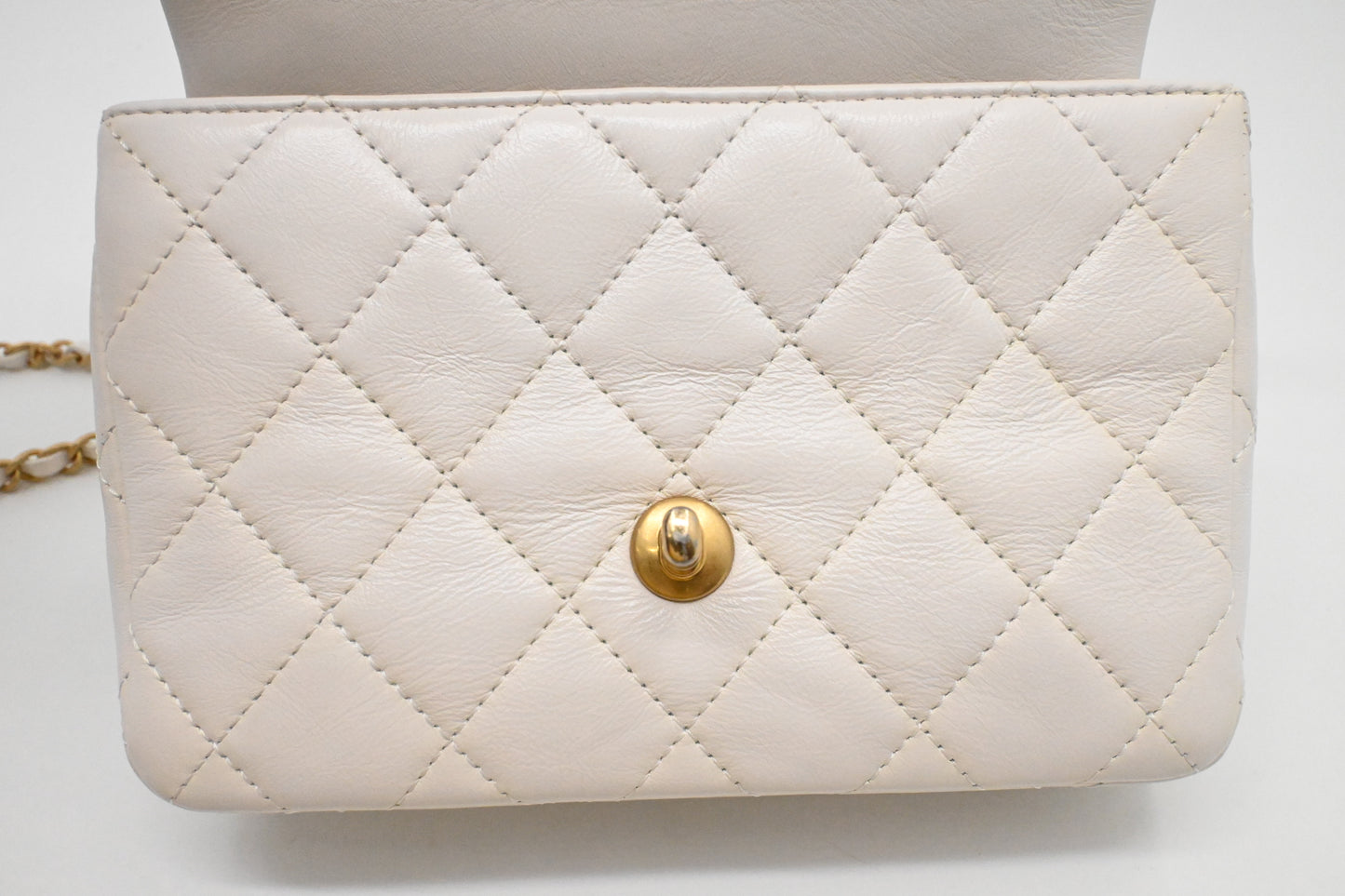 Chanel Small Top Handle Flap in White Leather