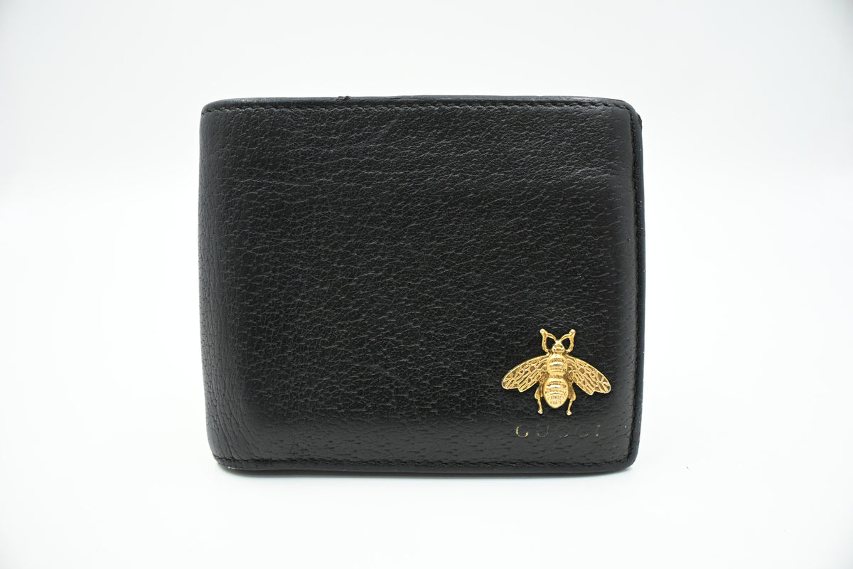 Gucci Bee Compact Wallet in Black Leather