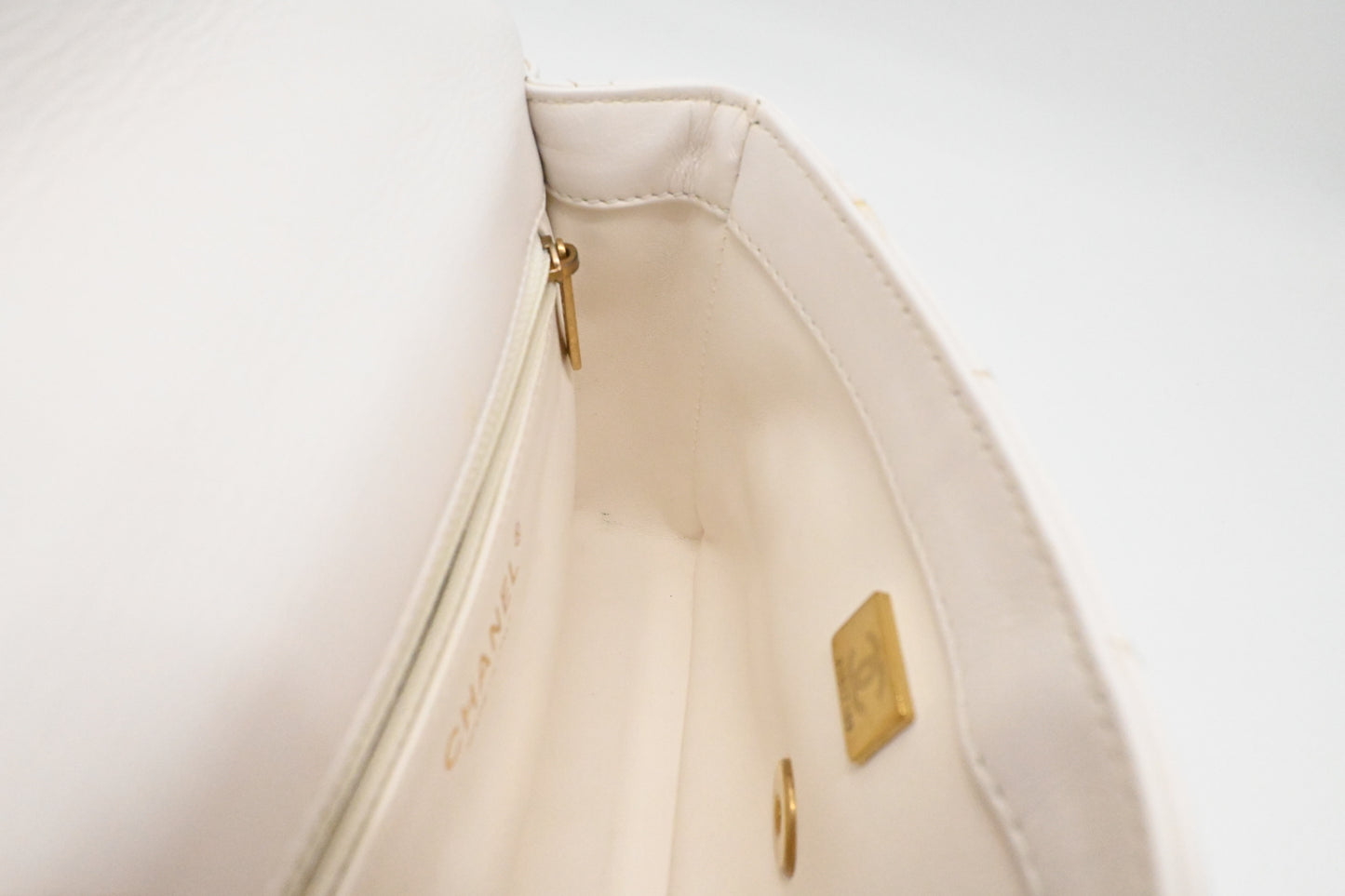 Chanel Small Top Handle Flap in White Leather