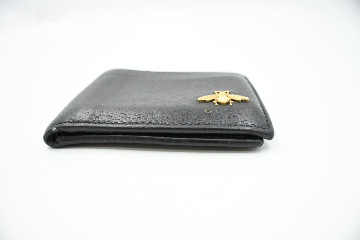 Gucci Bee Compact Wallet in Black Leather