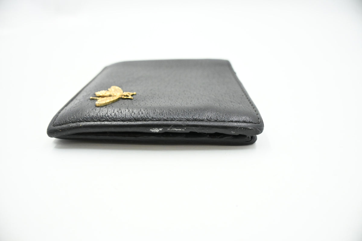 Gucci Bee Compact Wallet in Black Leather