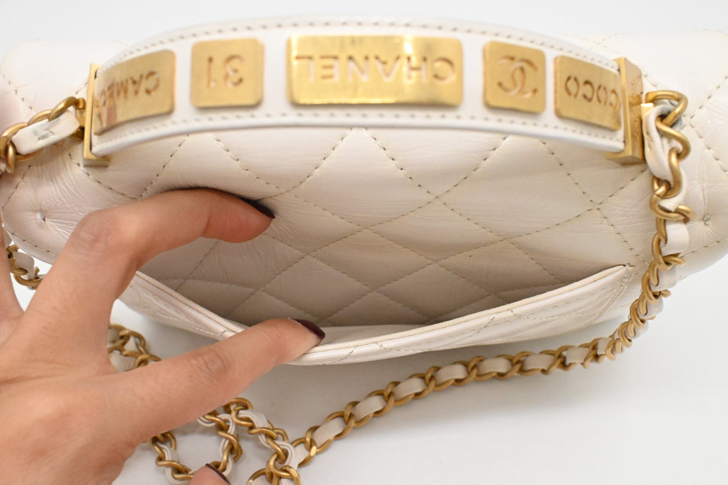 Chanel Small Top Handle Flap in White Leather