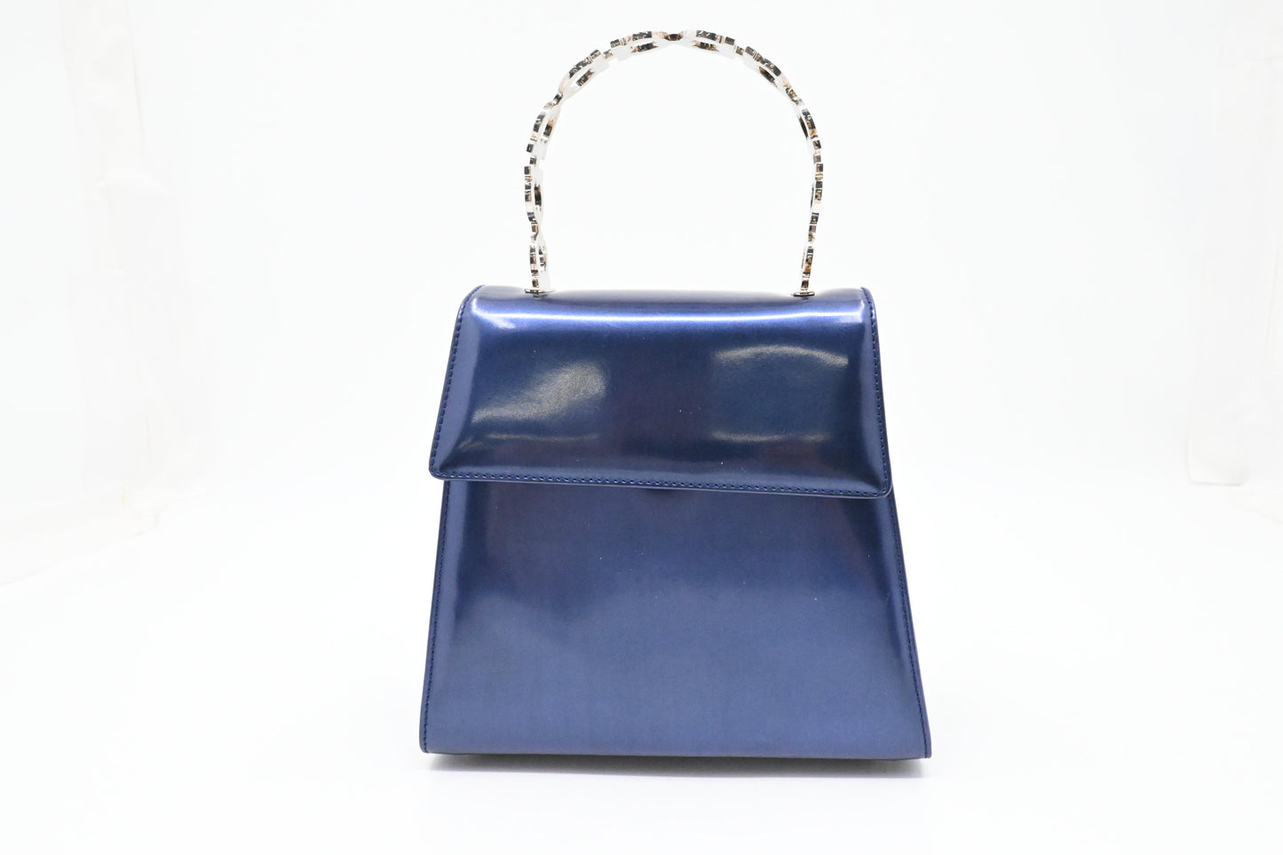 Ferragamo Top Handle Bag in Metallic Blue Patent Leather