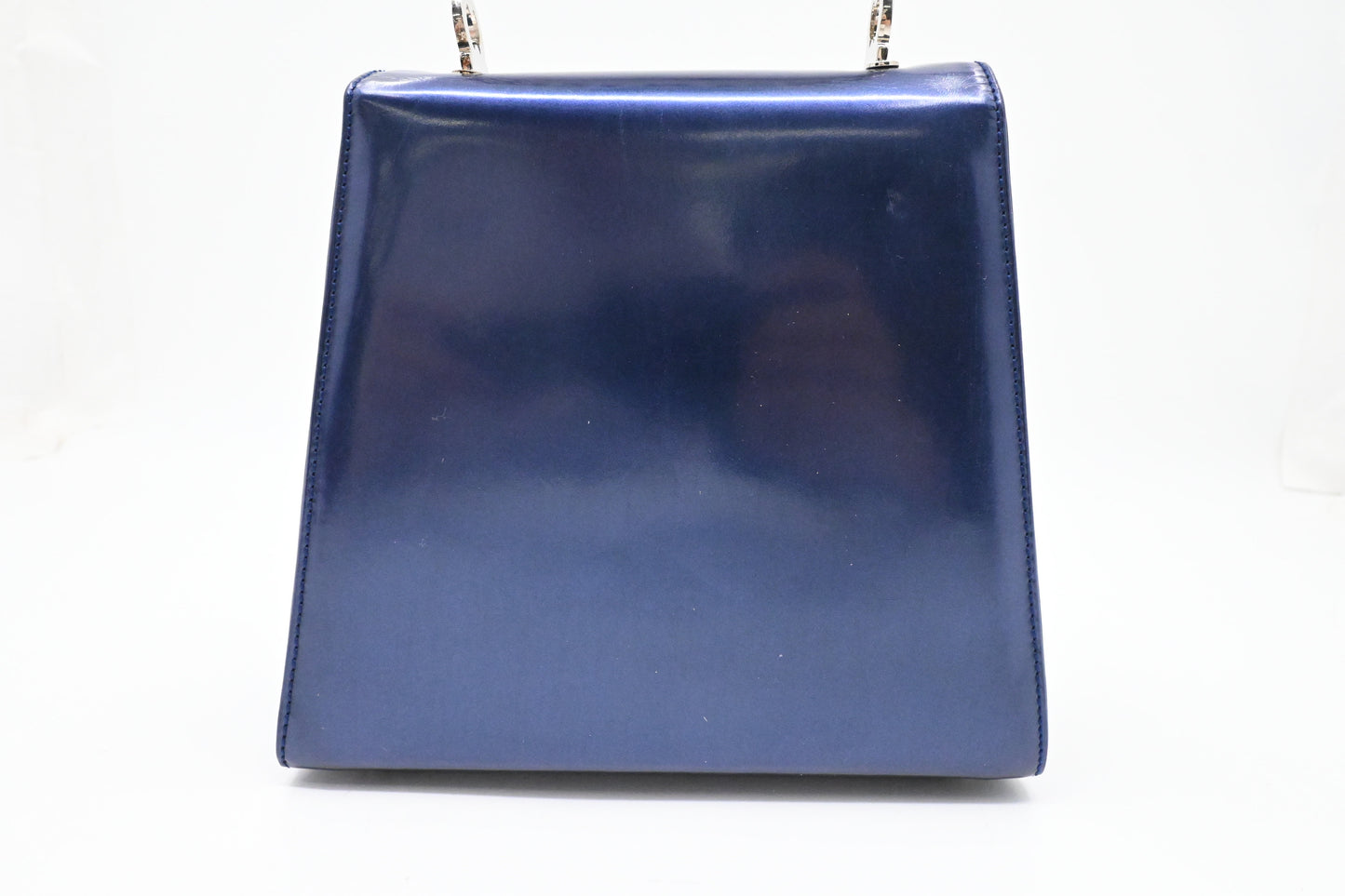 Ferragamo Top Handle Bag in Metallic Blue Patent Leather