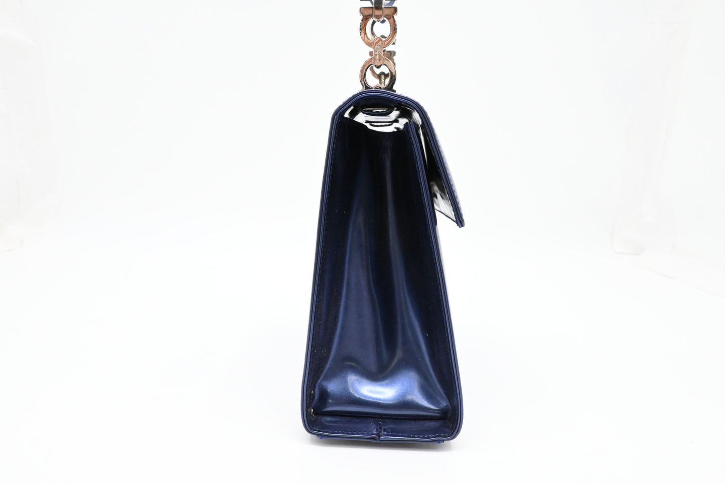 Ferragamo Top Handle Bag in Metallic Blue Patent Leather