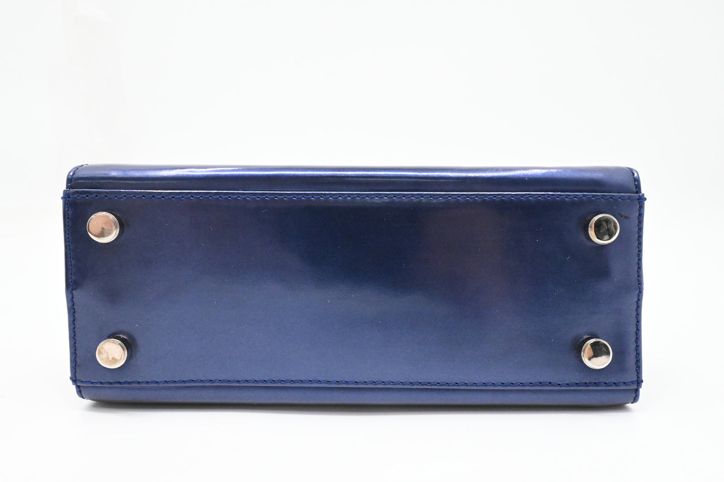 Ferragamo Top Handle Bag in Metallic Blue Patent Leather
