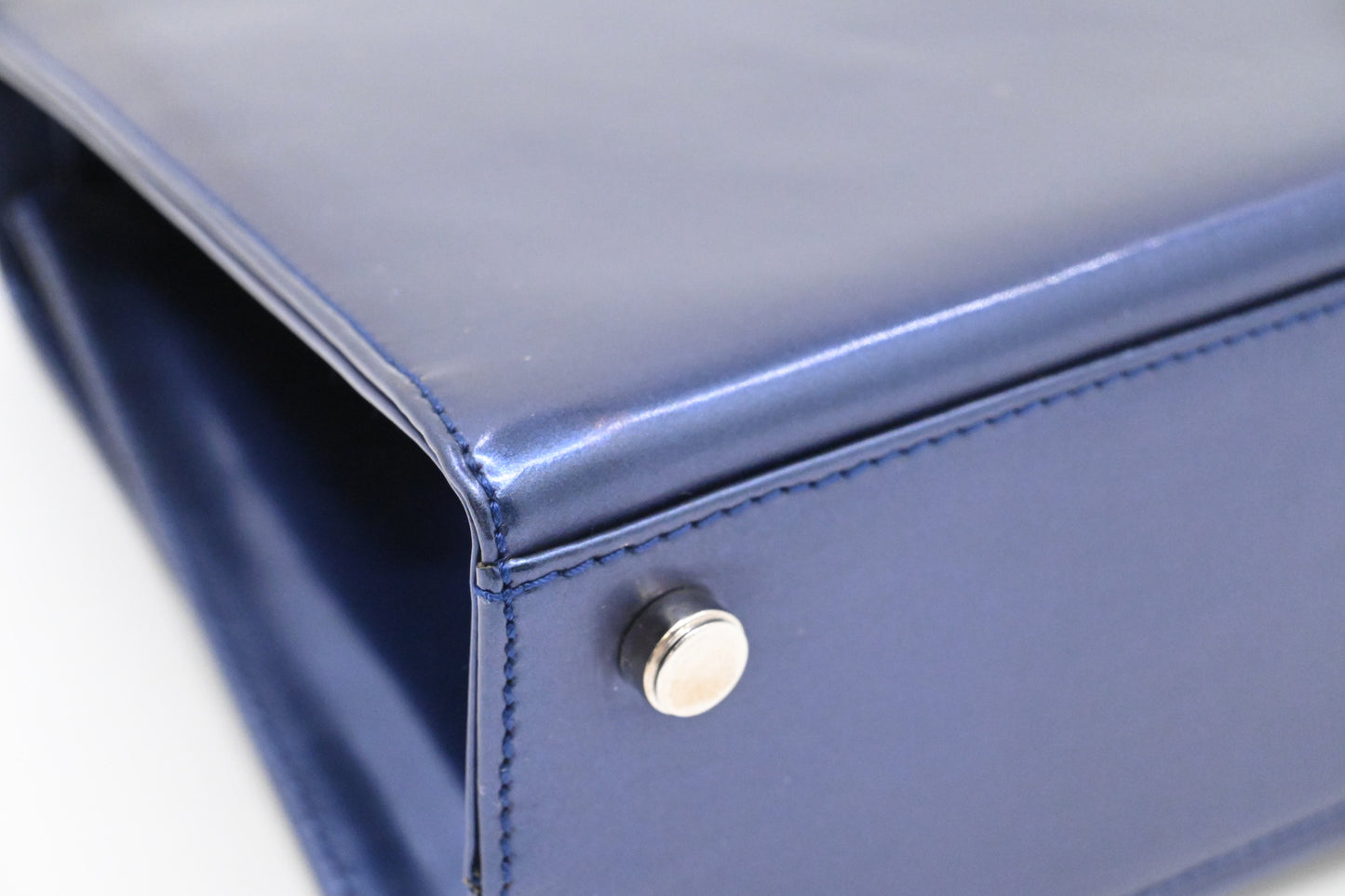 Ferragamo Top Handle Bag in Metallic Blue Patent Leather