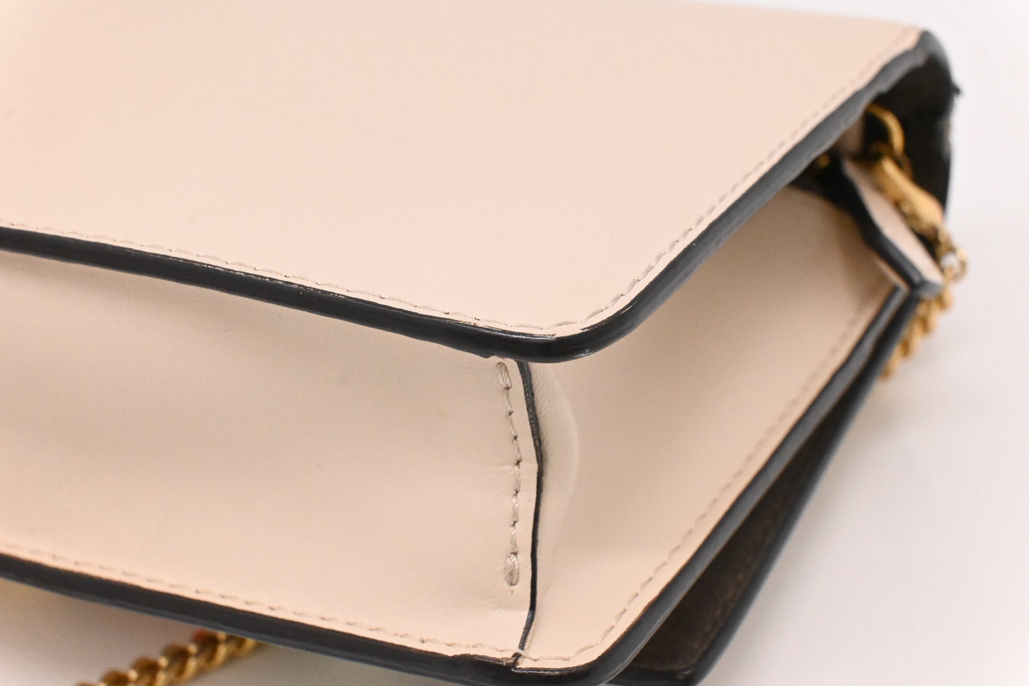 Fendi Studded Chain Wallet in Cream Leather