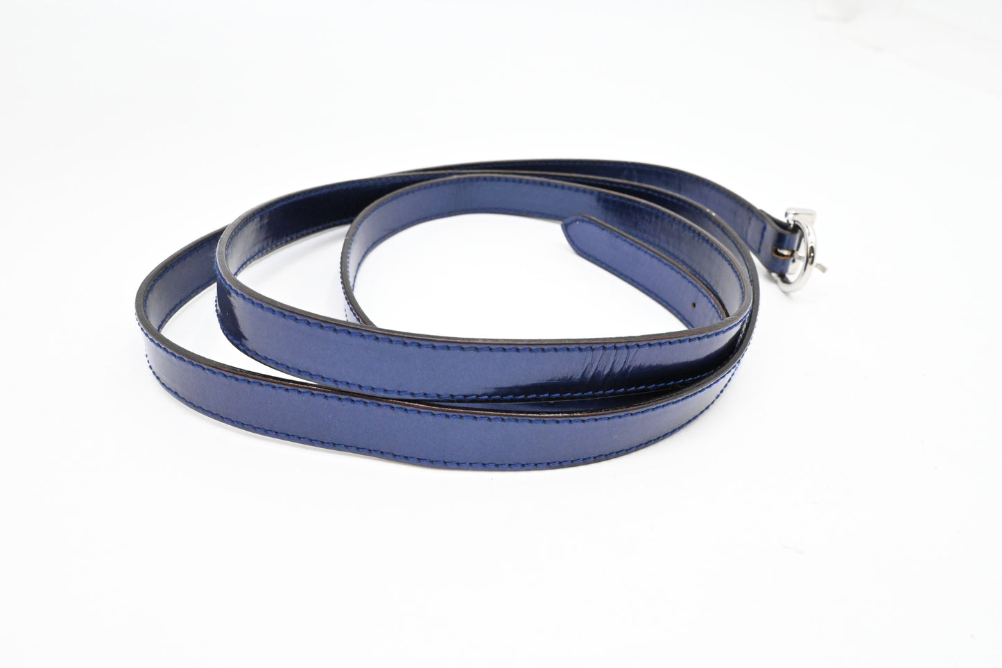 Ferragamo Top Handle Bag in Metallic Blue Patent Leather