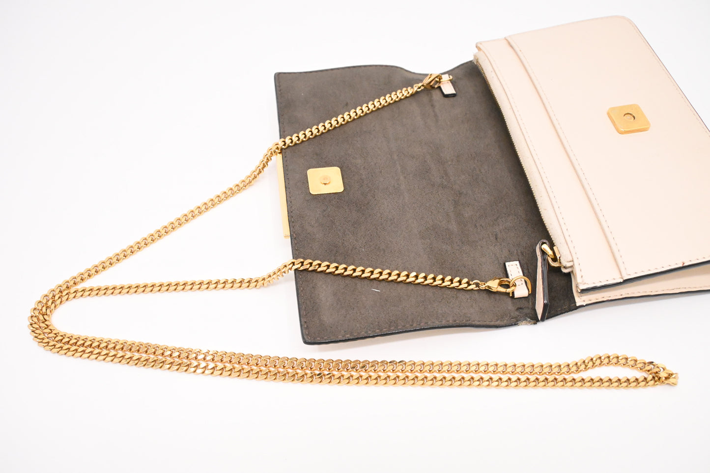 Fendi Studded Chain Wallet in Cream Leather